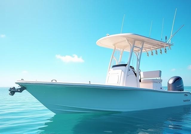 A gleaming center console boat after a full marine detailing service